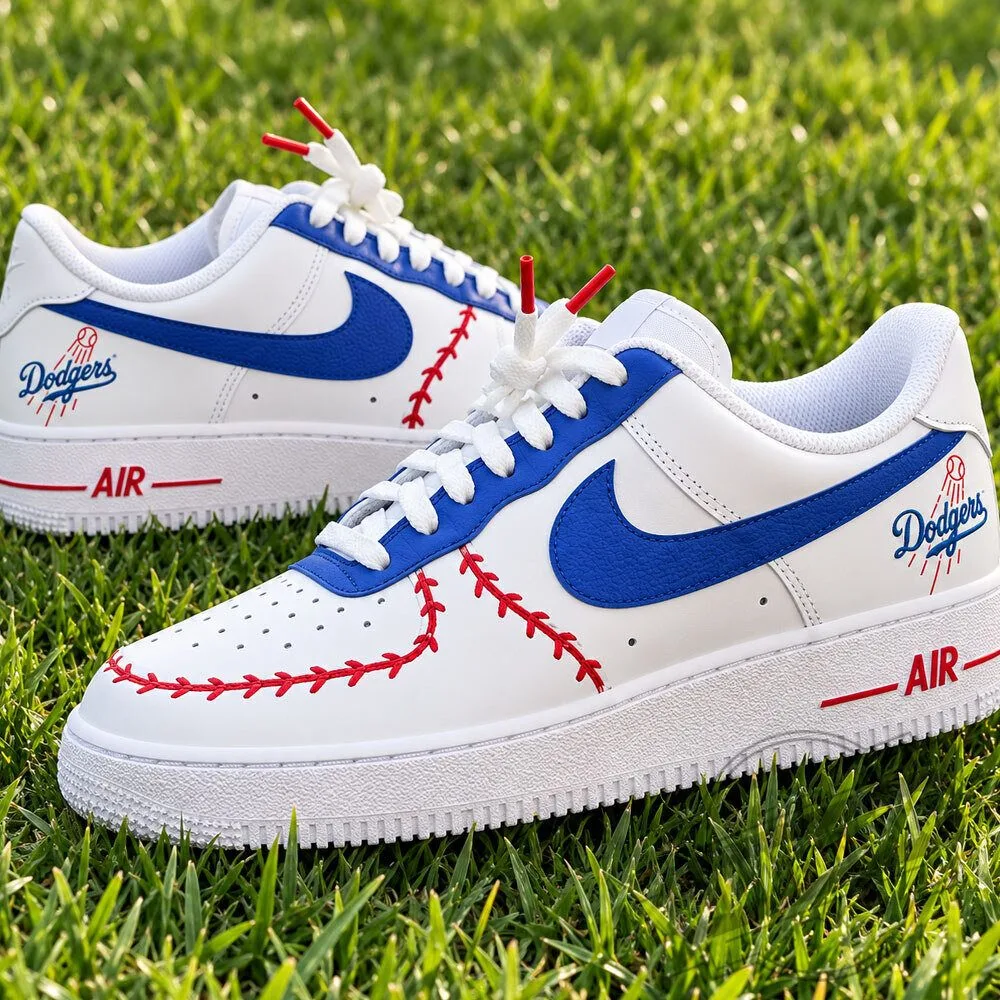 Los Angeles Dodgers Baseball Red Stitch Custom Air Force 1 Sneakers Shoes 4 Los Angeles Dodgers Baseball Red Stitch Custom Air Force 1 Sneakers Shoes
