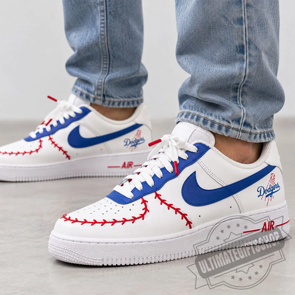 Los Angeles Dodgers Baseball Red Stitch Custom Air Force 1 Sneakers Shoes 5 Los Angeles Dodgers Baseball Red Stitch Custom Air Force 1 Sneakers Shoes