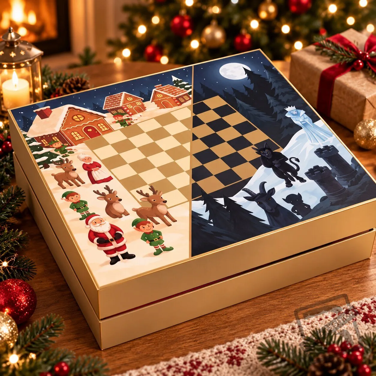 Christmas Holiday Wooden Chess Set – Santa & Elves vs Krampus Board Game 3 Christmas Holiday Wooden Chess Set – Santa & Elves vs Krampus Board Game product view