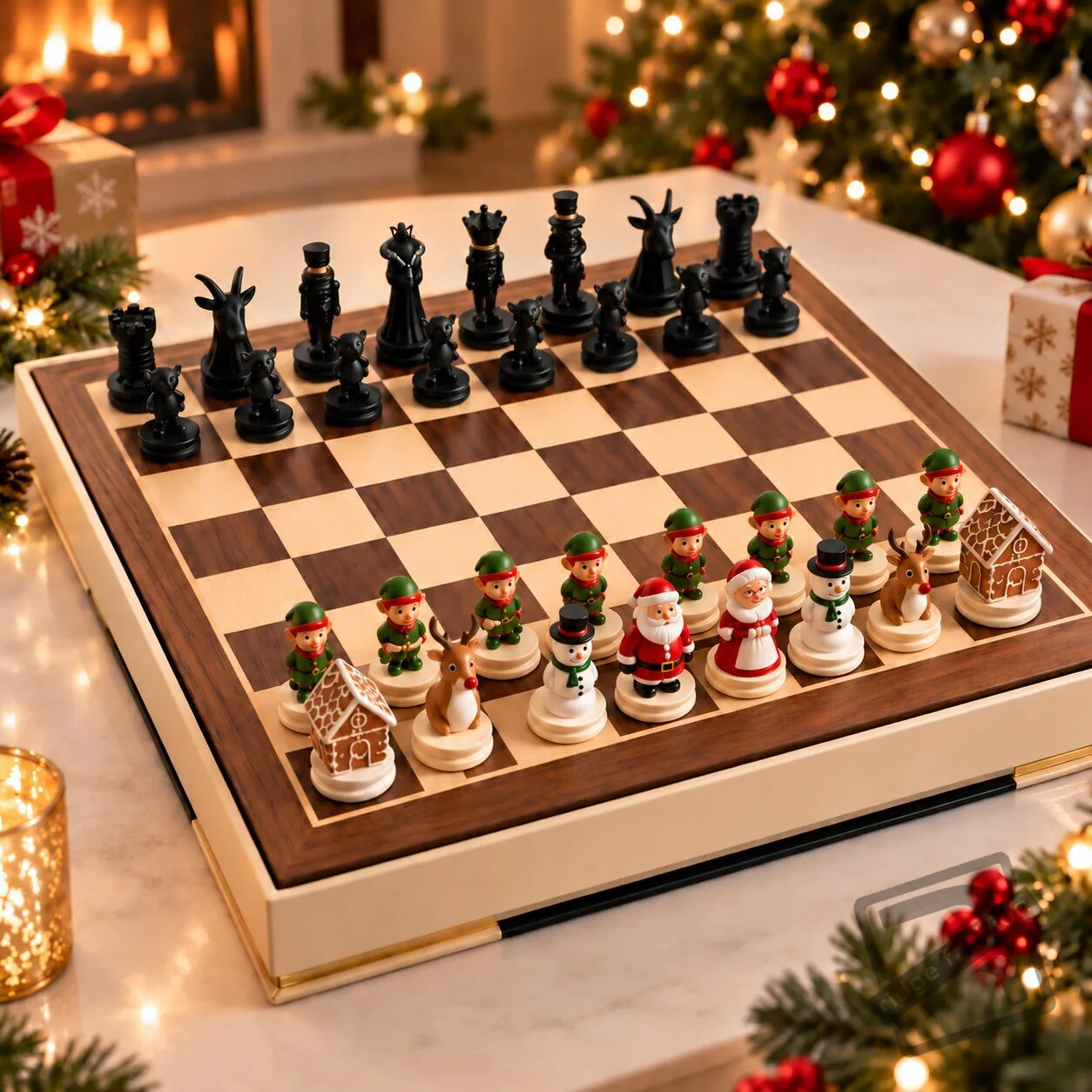 Christmas Holiday Wooden Chess Set – Santa & Elves vs Krampus Board Game 4 Christmas Holiday Wooden Chess Set – Santa & Elves vs Krampus Board Game product view