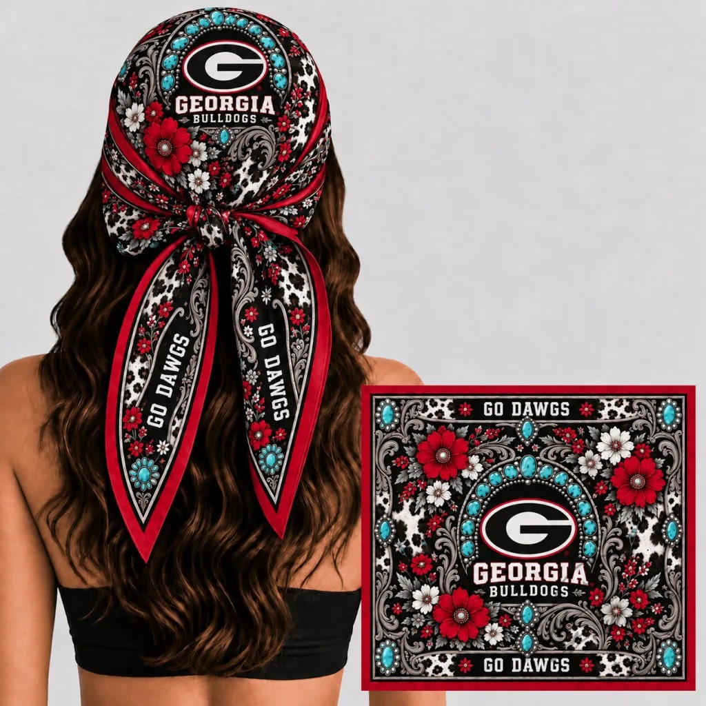 Georgia Bulldogs Western Boho Floral Scarf for Women, College Football Fan Apparel Georgia Bulldogs Western Boho Floral Scarf for Women, College Football Fan Apparel