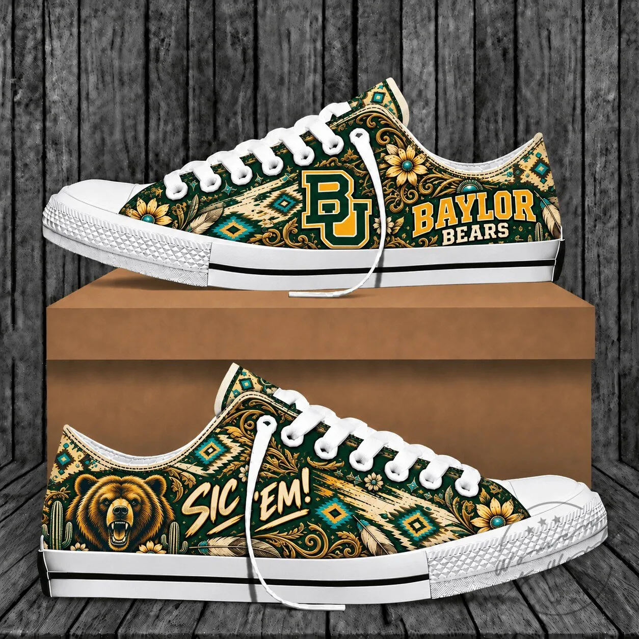 Baylor Bears Western Boho Low Top Canvas Shoes for Men and Women