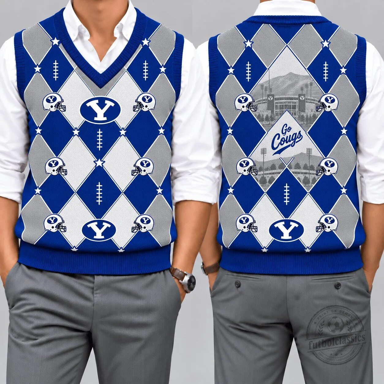 BYU Cougars Football Team Argyle Knit Vest for Men