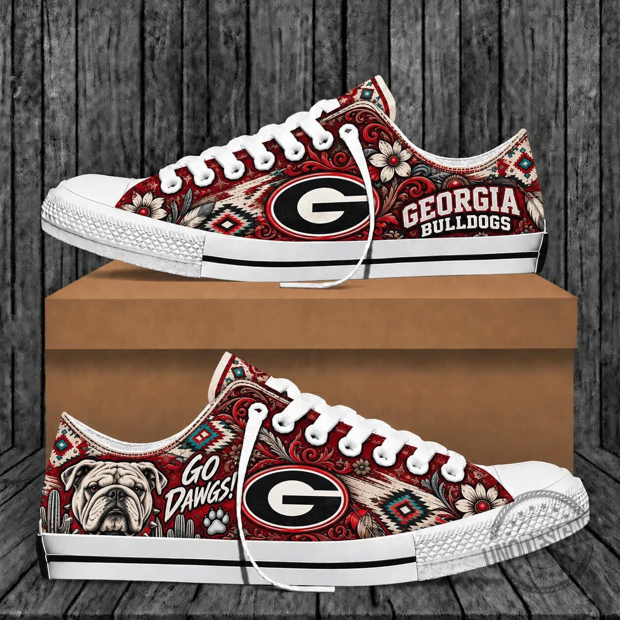 Georgia Bulldogs Western Boho Low Top Canvas Shoes for Men and Women