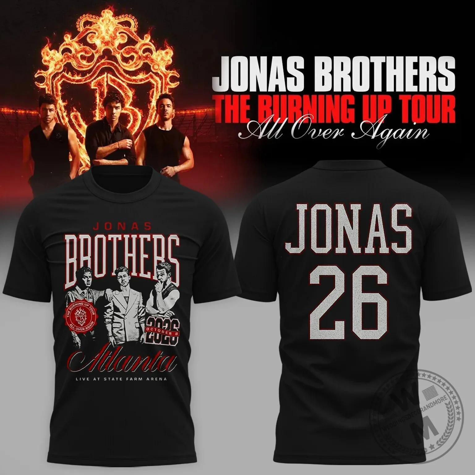 T-Shirt for Jonas Brothers Live Burning Up Tour at State Farm Arena Atlanta 2026