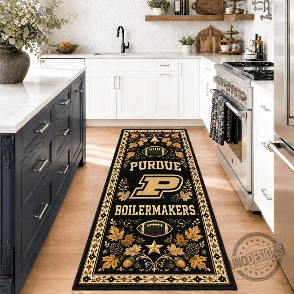 Purdue Boilermakers Black and Gold Patterned Kitchen Runner Rug Purdue Boilermakers Black and Gold Patterned Kitchen Runner Rug