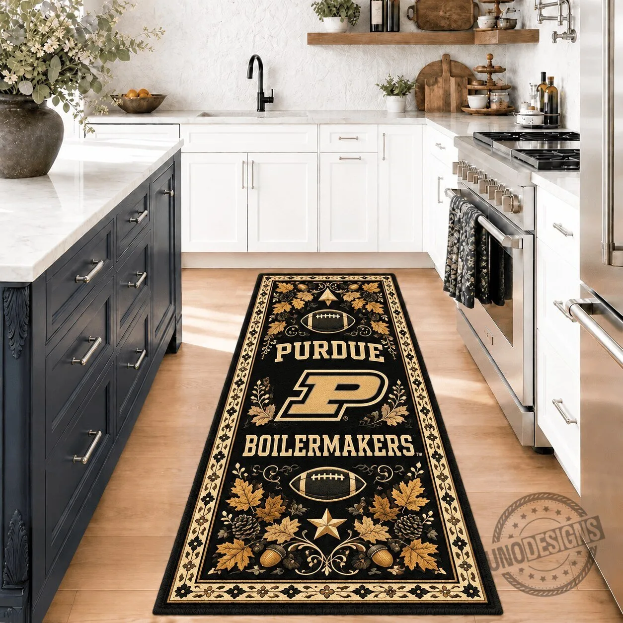 Purdue Boilermakers Black and Gold Patterned Kitchen Runner Rug