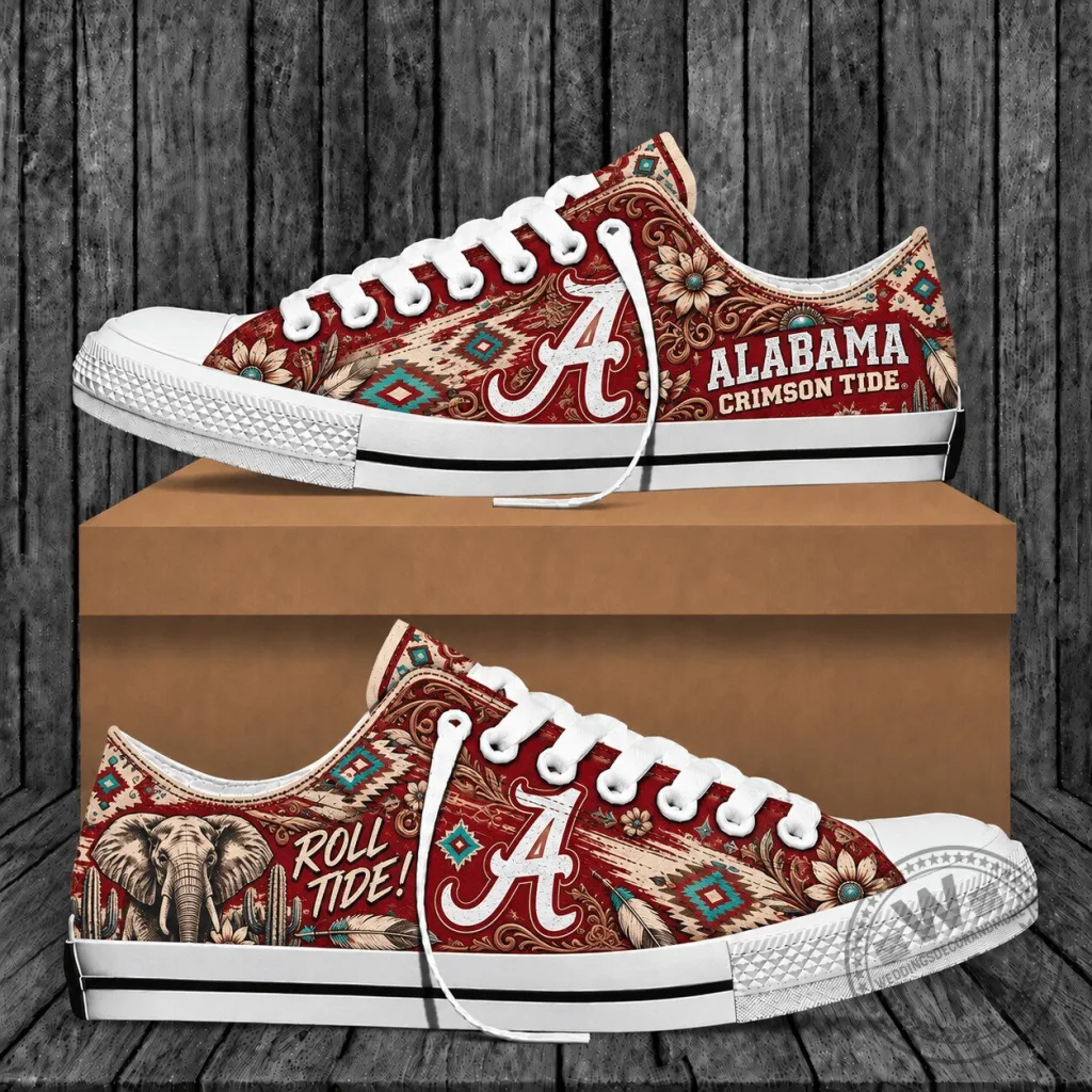 Alabama Crimson Tide Western Boho Low Top Canvas Shoes for Men and Women Alabama Crimson Tide Western Boho Low Top Canvas Shoes for Men and Women