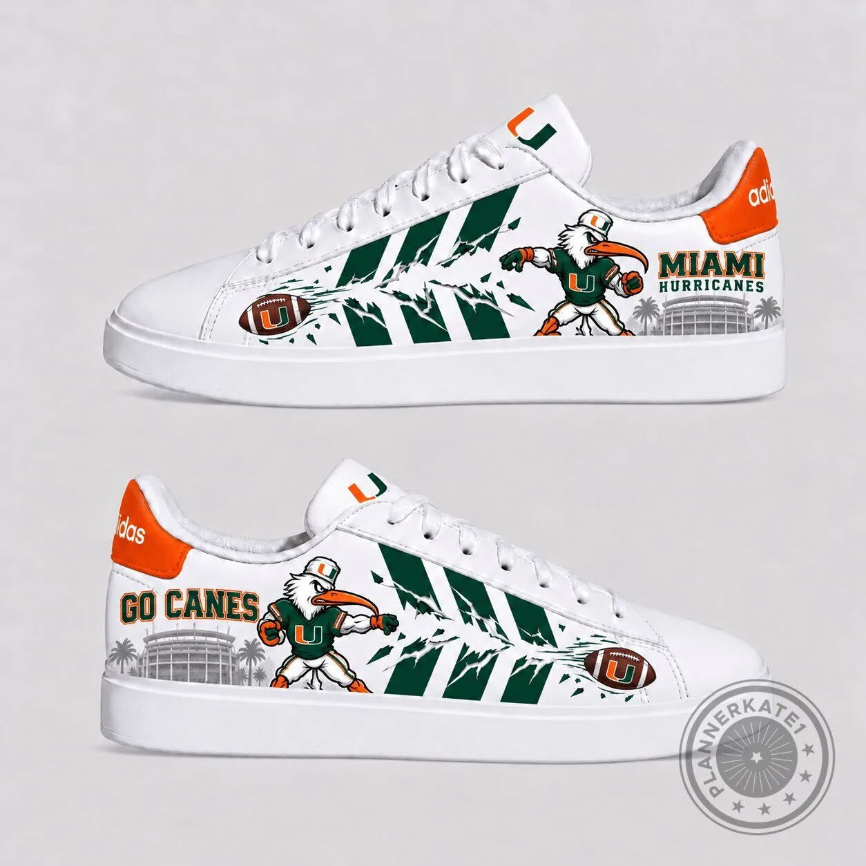 Miami Hurricanes Football Team Mascot White Custom Sneakers