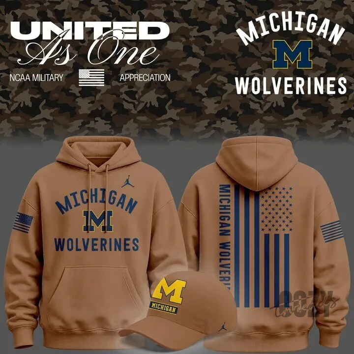 Michigan Wolverines Military Appreciation United As One NCAA Brown Hoodie