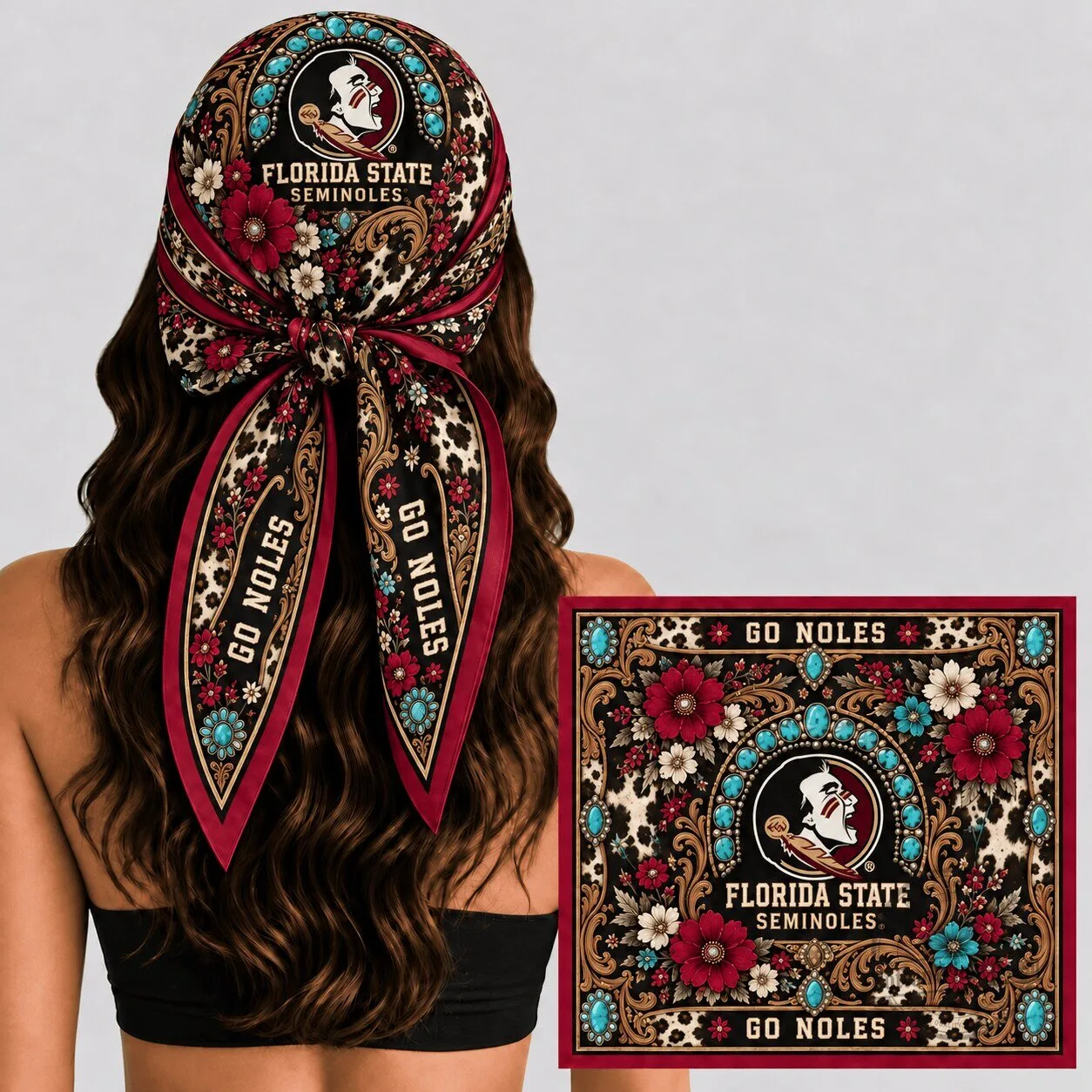 Florida State Seminoles Western Boho Floral Leopard Print Scarf