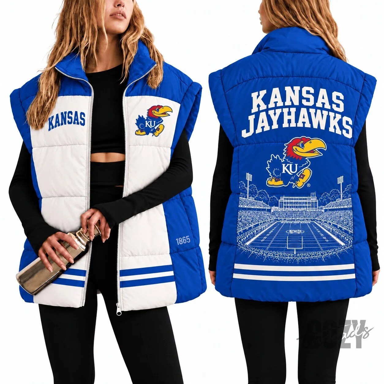 Kansas Jayhawks NCAA Football Team Blue and White Puffer Vest for Women