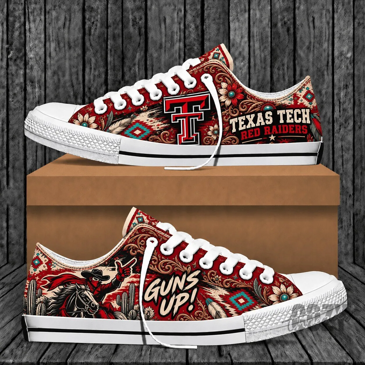 Texas Tech Red Raiders Western Boho Style Low Top Canvas Shoes
