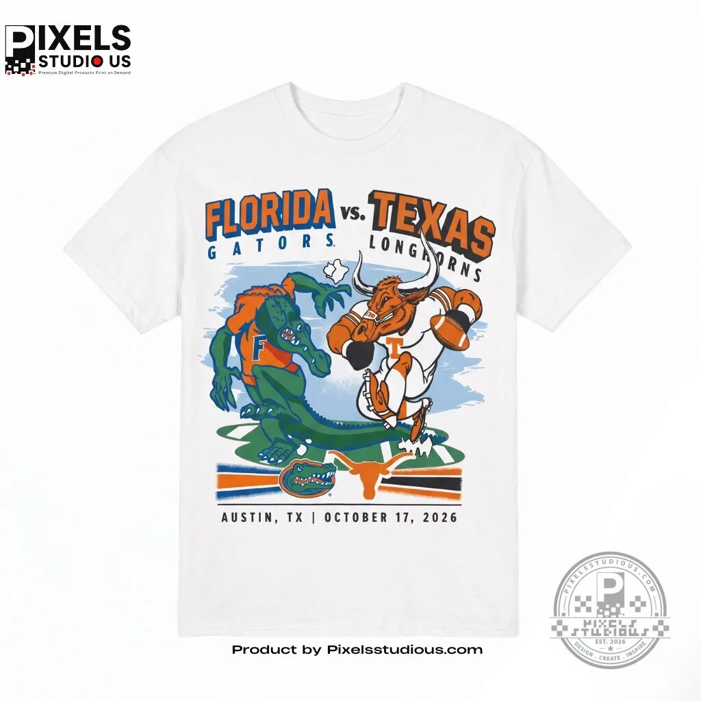 Florida Gators vs Texas Longhorns Gameday 2026 Graphic T-Shirt 5 Florida Gators vs Texas Longhorns Gameday 2026 Graphic T-Shirt 3D shirt or sports jersey with all-over print design