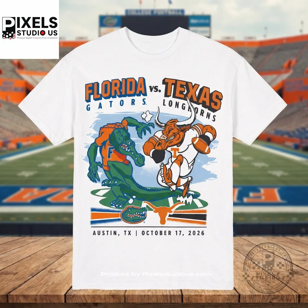Florida Gators vs Texas Longhorns Gameday 2026 Graphic T-Shirt 7 Florida Gators vs Texas Longhorns Gameday 2026 Graphic T-Shirt 3D shirt or sports jersey with all-over print design