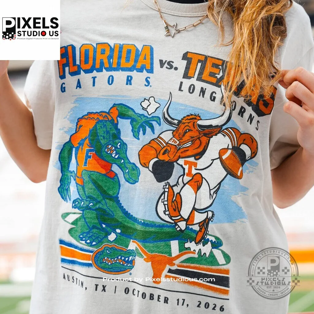 Florida Gators vs Texas Longhorns Gameday 2026 Graphic T-Shirt 8 Florida Gators vs Texas Longhorns Gameday 2026 Graphic T-Shirt 3D shirt or sports jersey with all-over print design
