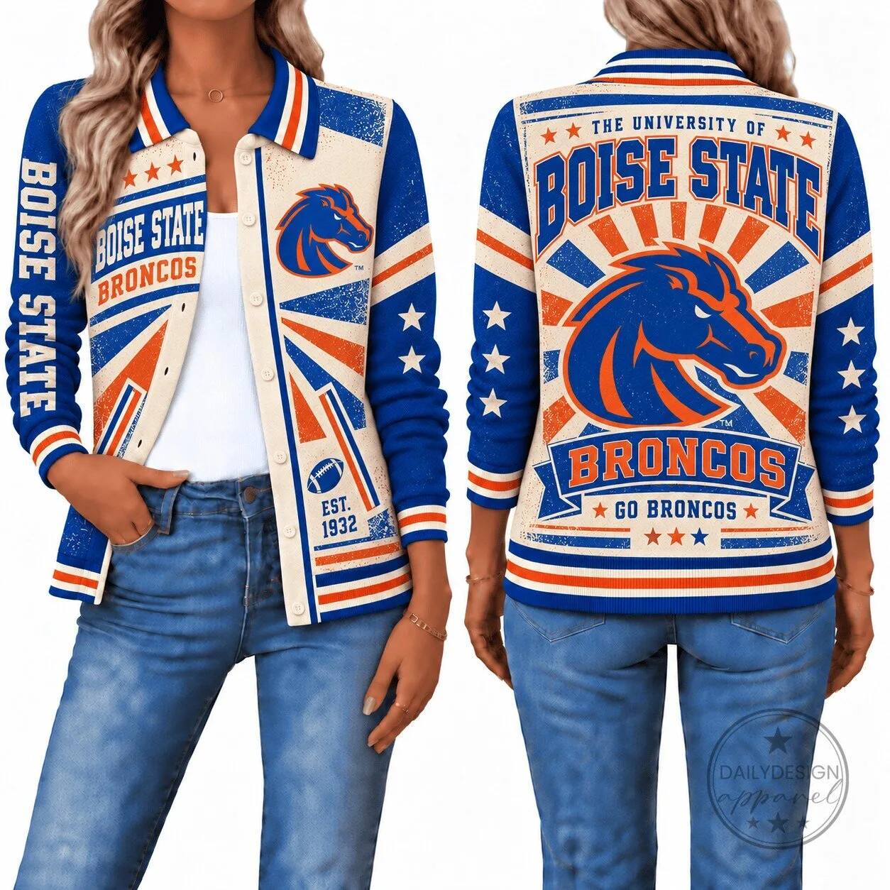 Boise State Broncos University Retro Style Button-Up Cardigan Jacket for Women