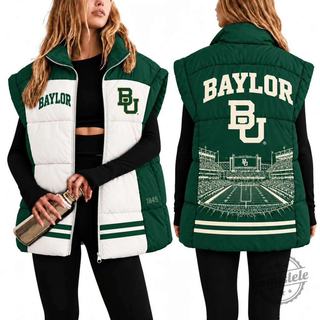 Baylor Bears University Football Team Green and White Puffer Vest Baylor Bears University Football Team Green and White Puffer Vest