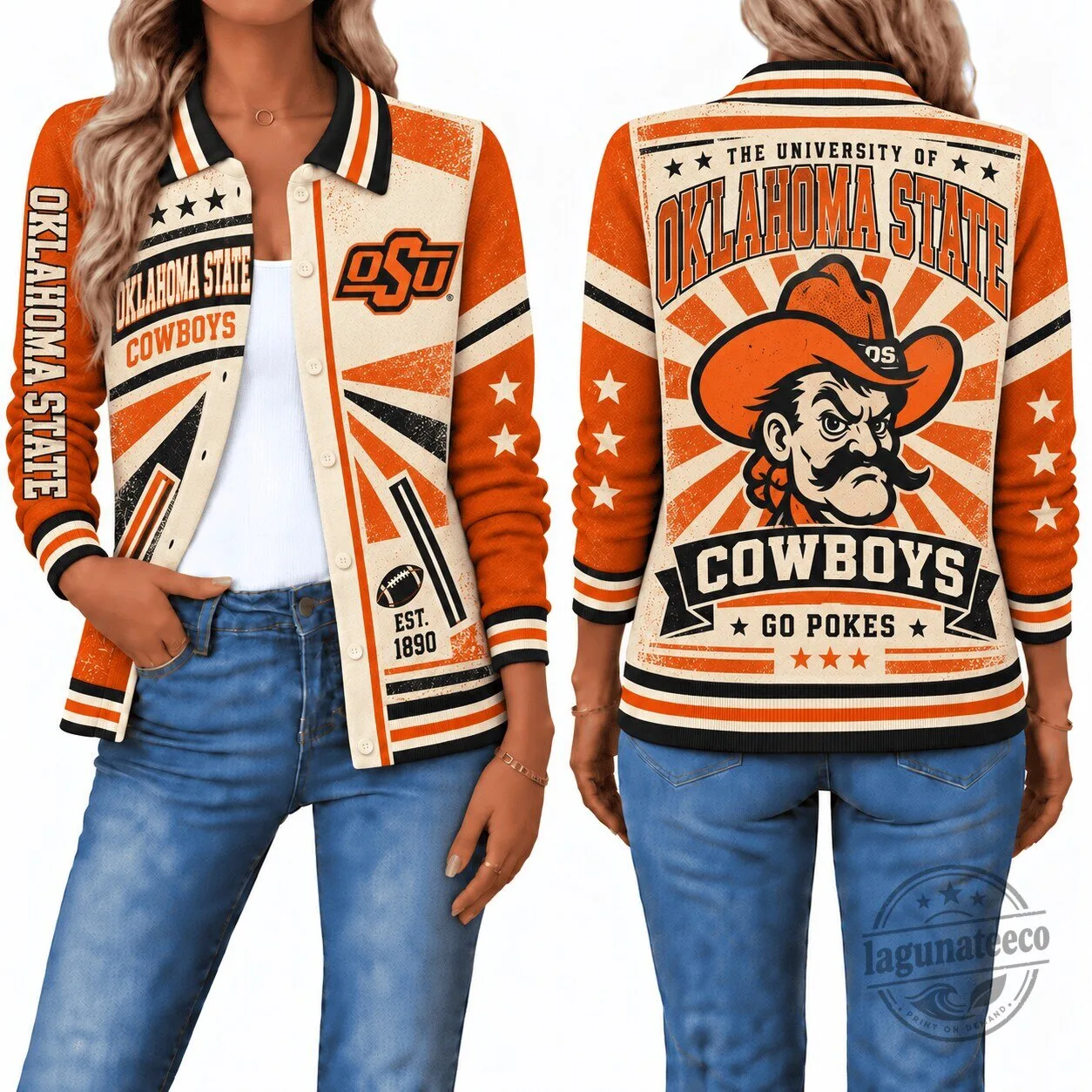Oklahoma State Cowboys Vintage Striped Bomber Jacket for Women