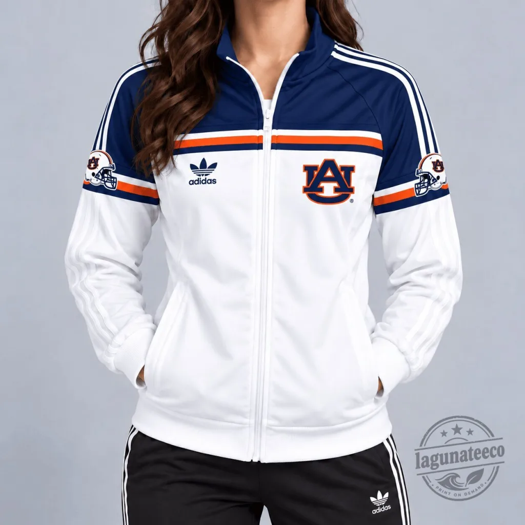 Auburn Tigers NCAA Heritage Varsity Full-Zip White Adidas Track Jacket Auburn Tigers NCAA Heritage Varsity Full-Zip White Adidas Track Jacket