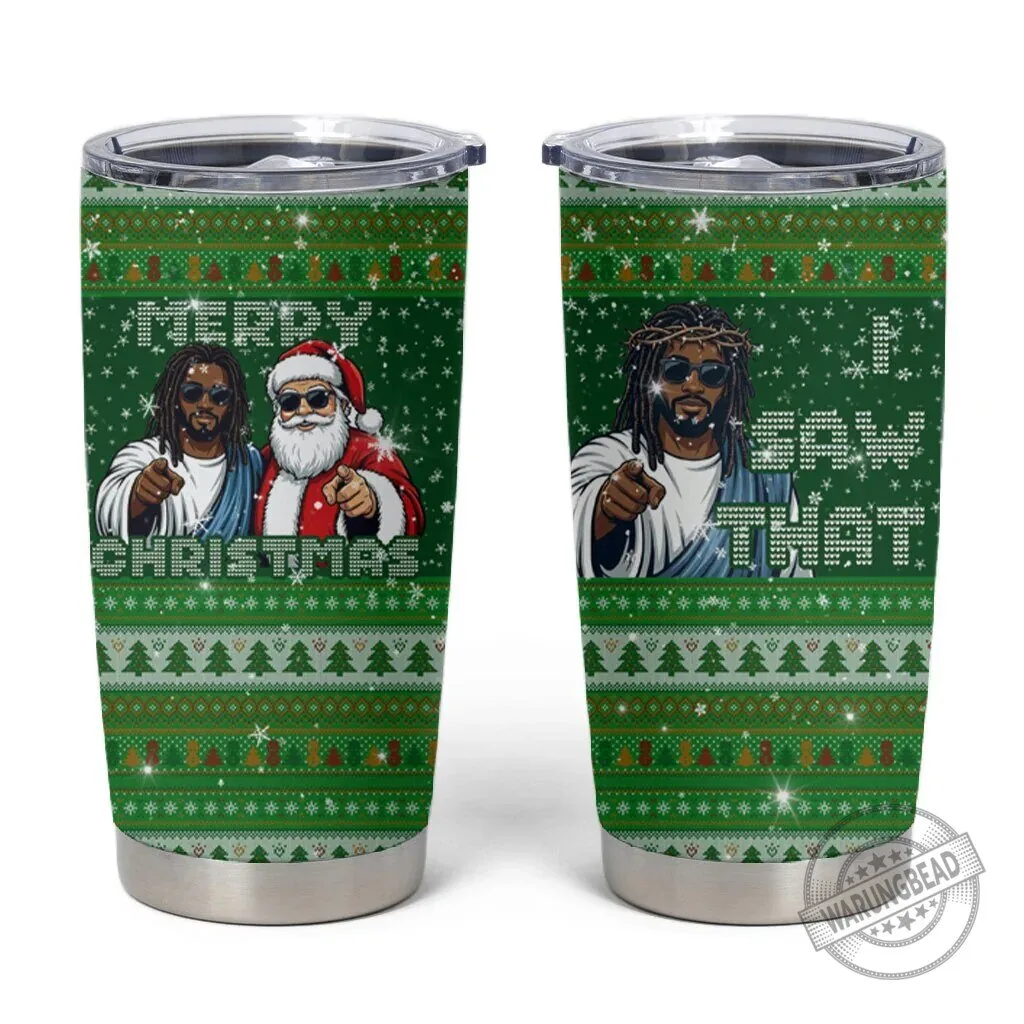 Black Jesus and Santa Claus Ugly Christmas Sweater Pattern Tumbler