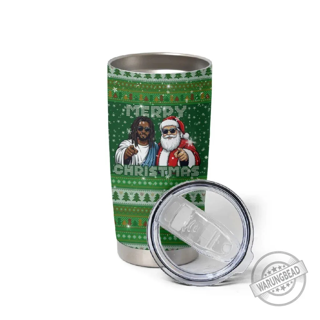 Black Jesus and Santa Claus Ugly Christmas Sweater Pattern Tumbler 6 Black Jesus and Santa Claus Ugly Christmas Sweater Pattern Tumbler