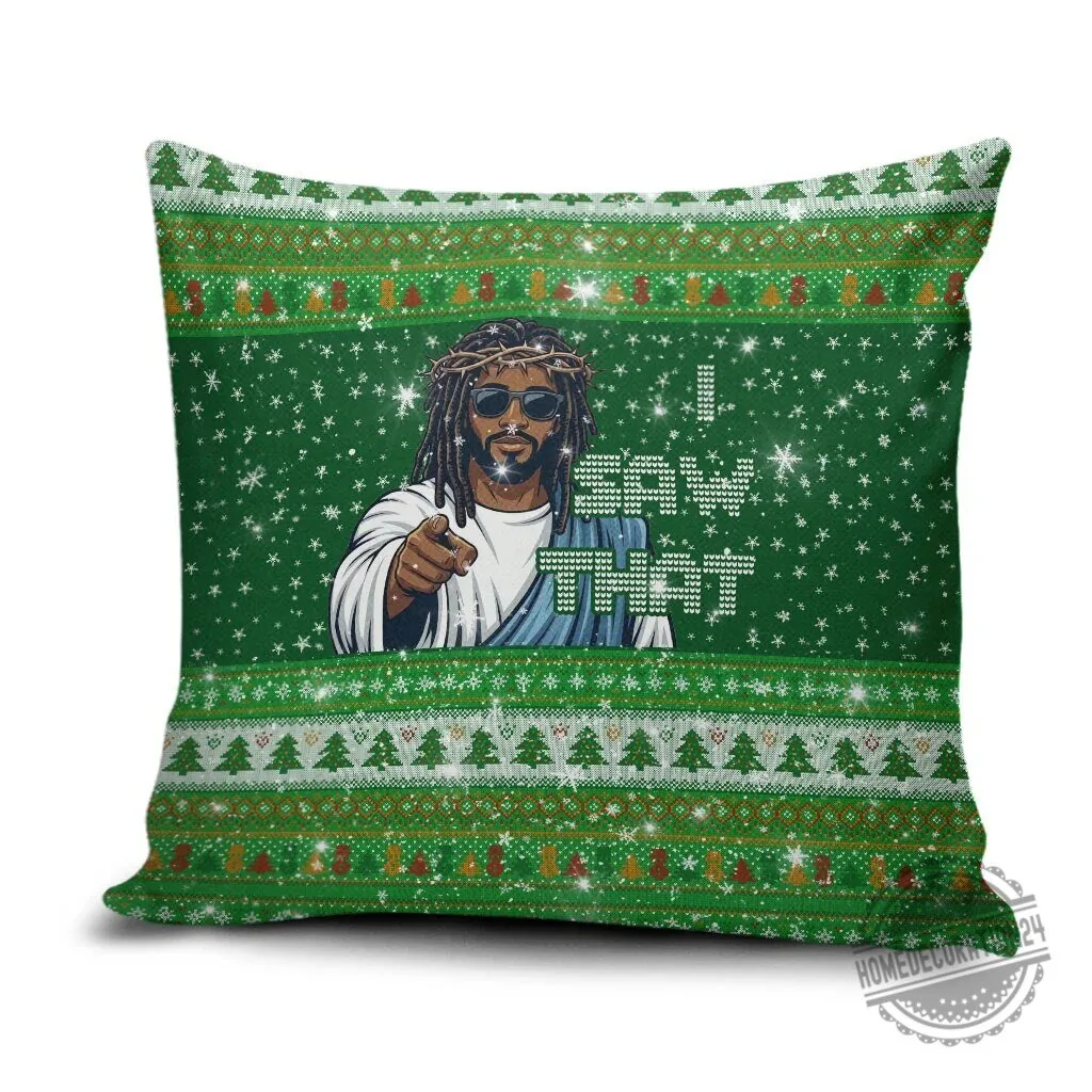 Black Jesus I Saw That Ugly Christmas Sweater Style Throw Pillow