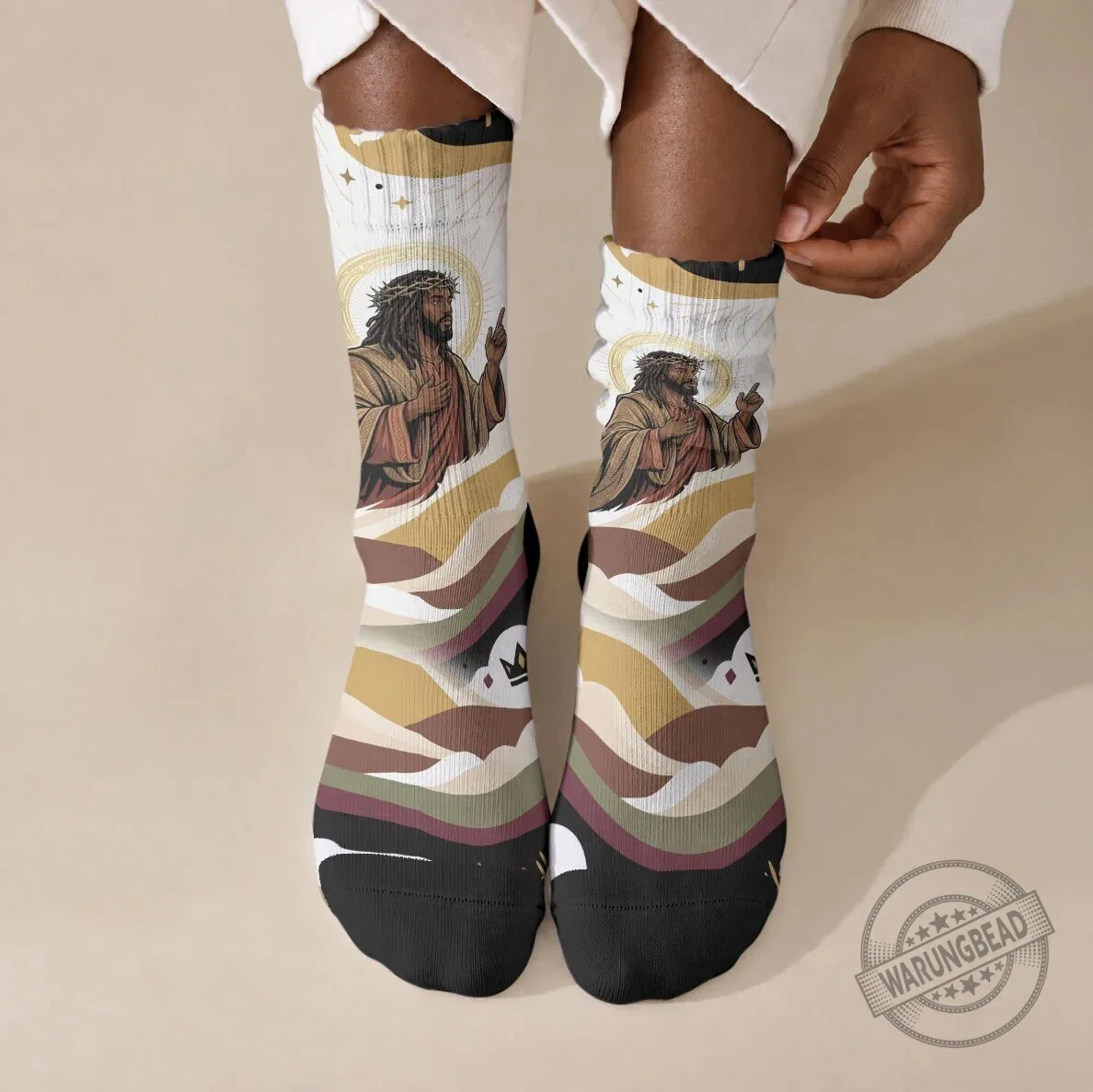 King Jesus Christ Religious Christian Faith Holy Cross Dove Spiritual Crew Socks