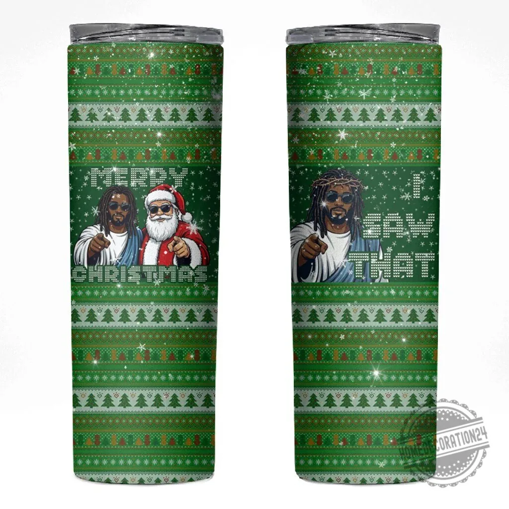 Black Jesus Merry Christmas I Saw That Ugly Sweater Pattern Tumbler