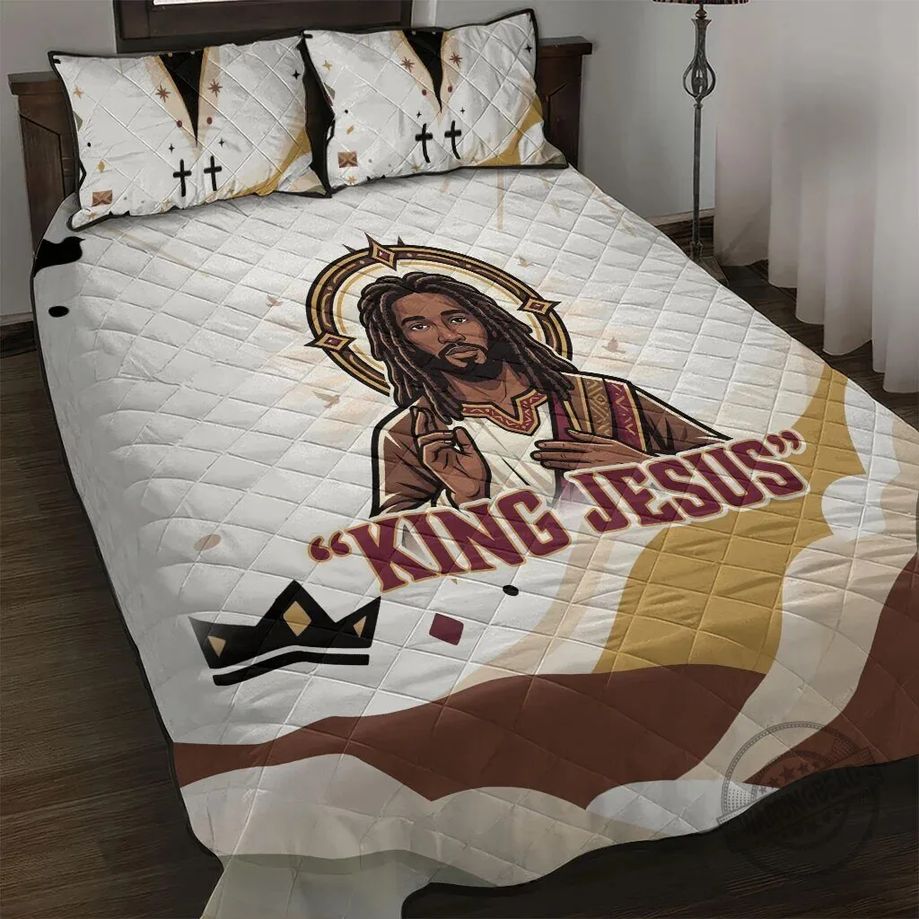 King Jesus African American Christ Religious Faith Holy Cross Dove Quilt Bed Set