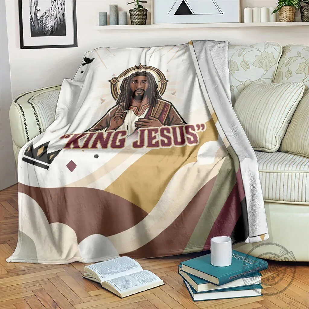 King Jesus African Black Christ Religious Christian Faith Holy Cross Dove Blanket