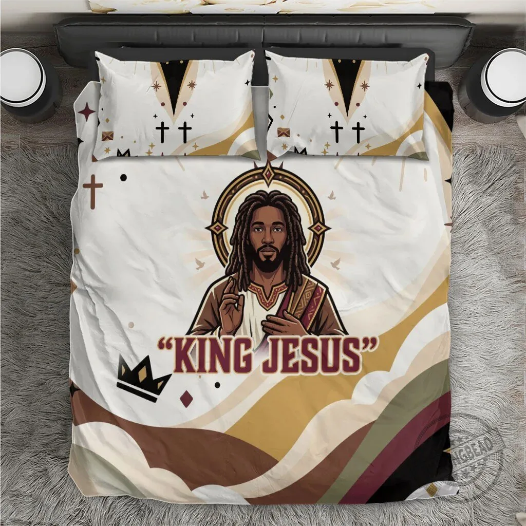 King Jesus African Black Christ Religious Christian Faith Holy Cross Dove Bedding Set