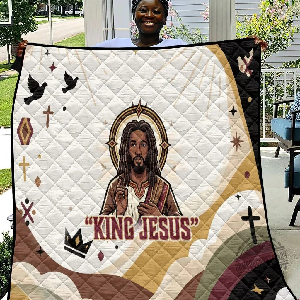 King Jesus African Black Christ Religious Christian Faith Holy Cross Dove Quilt
