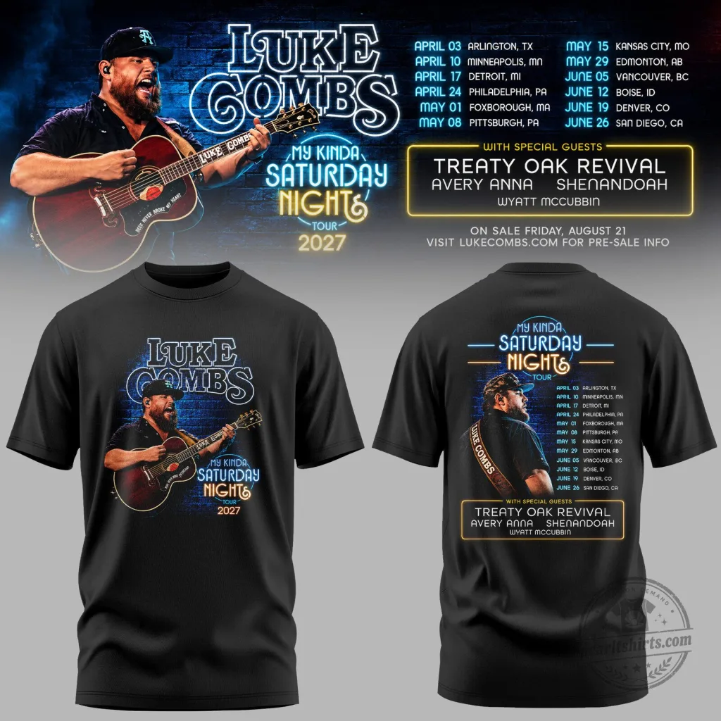 Luke Combs My Kinda Saturday Night Tour 2027 Concert Schedule Black T-Shirt