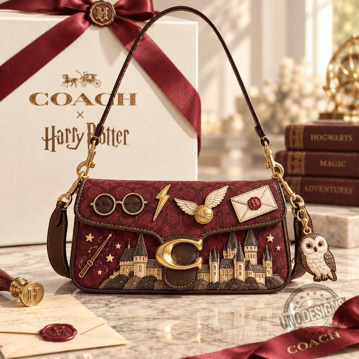 Harry Potter Hogwarts Castle Coach Signature Shoulder Bag with Owl Charm