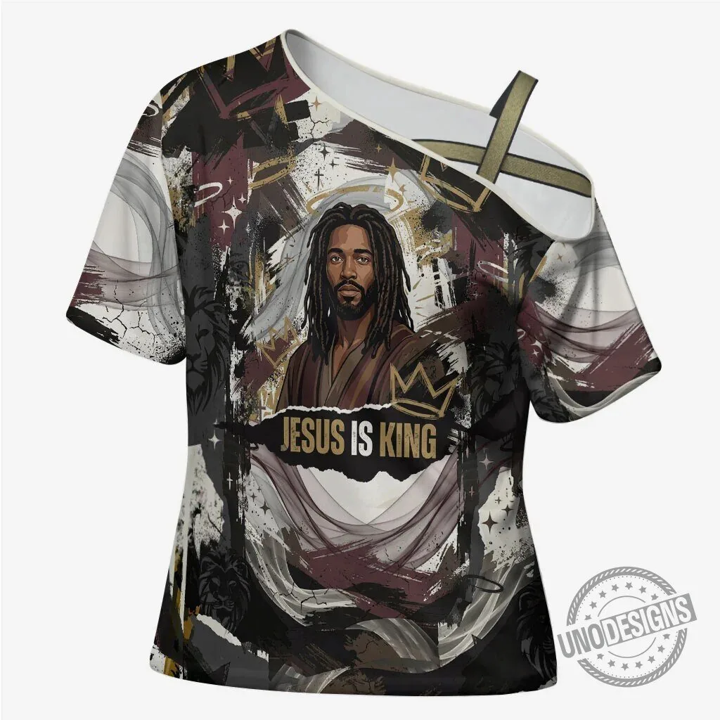 Jesus Is King Lion Of Judah Christian Religious Faith One Shoulder T-Shirt