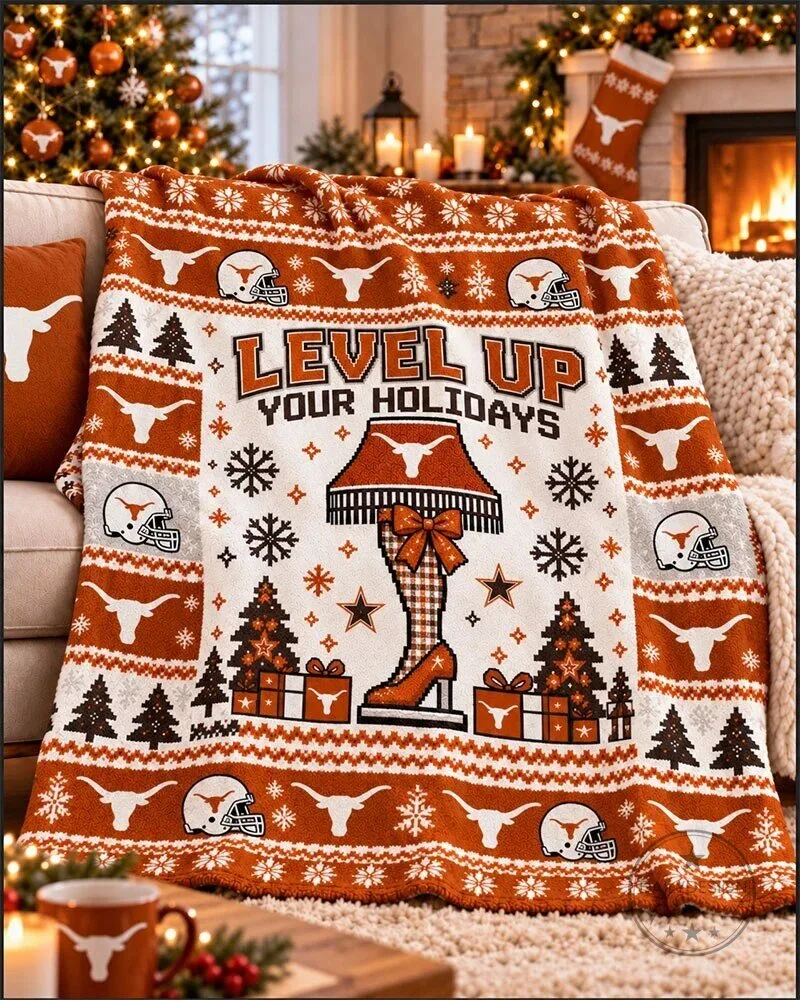 Texas Longhorns Level Up Your Holidays Christmas Sherpa Fleece Blanket