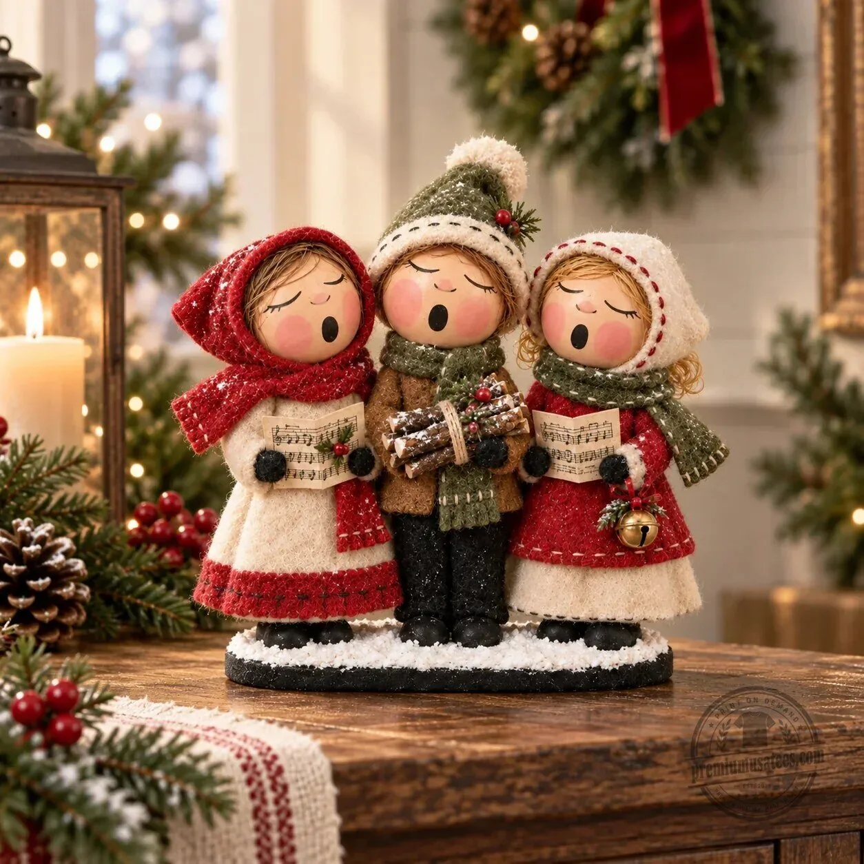 Christmas Carolers Holiday Decoration Figurine with Songbooks and Berries