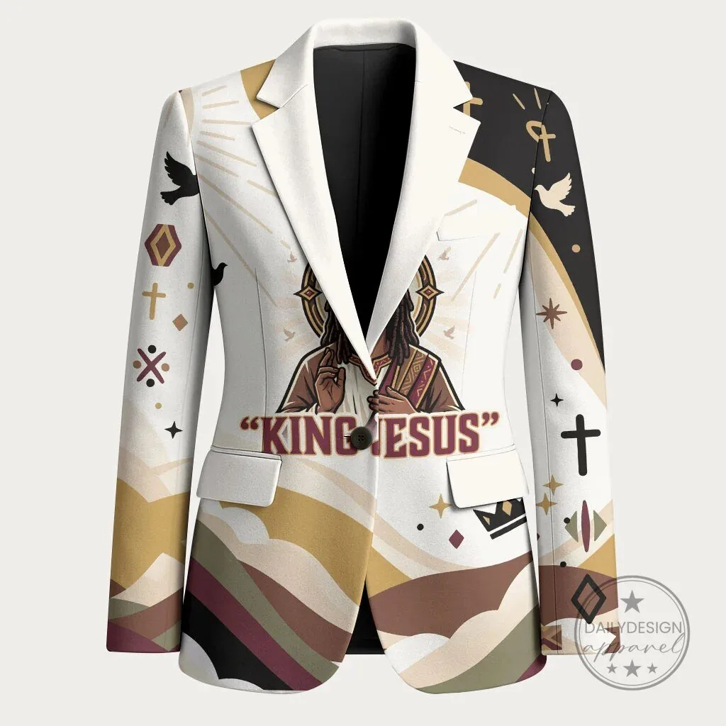King Jesus African Black Christ Religious Christian Faith Holy Cross Dove Blazer