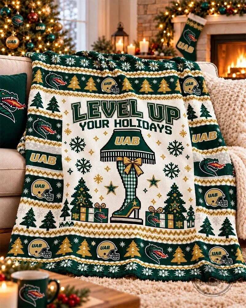 UAB Blazers Level Up Your Holidays Christmas Flannel Blanket