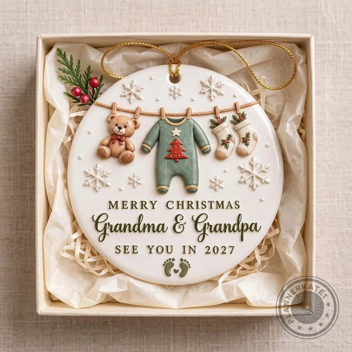 Personalized Christmas Pregnancy Announcement Ornament for Grandma and Grandpa