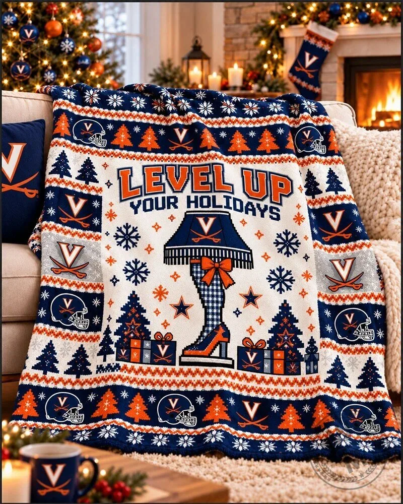Virginia Cavaliers Level Up Your Holidays Christmas Flannel Blanket