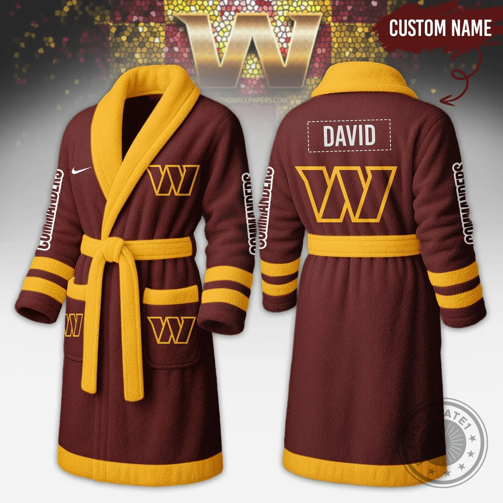 Washington Commanders Football Team Custom Name Fleece Bathrobe