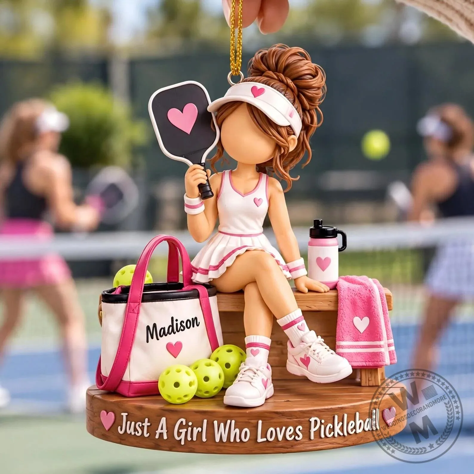 Personalized Pickleball Girl Christmas Ornament with "Just A Girl Who Loves Pickleball"