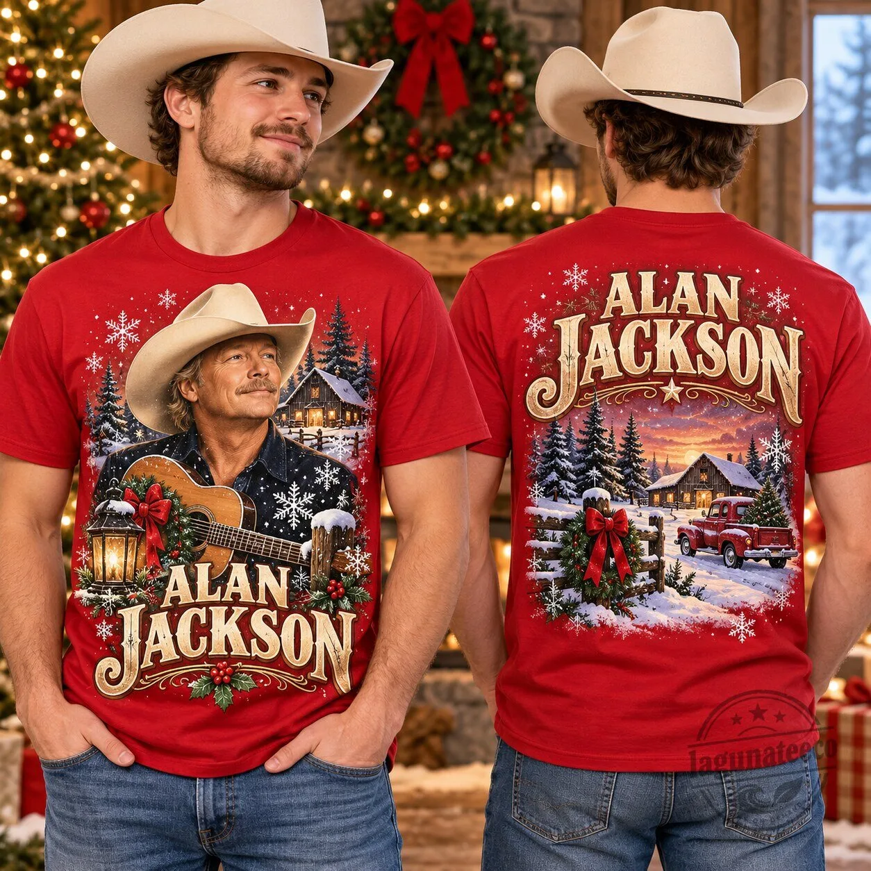 Alan Jackson Winter Cabin Christmas Guitar Country Music Fan T-Shirt