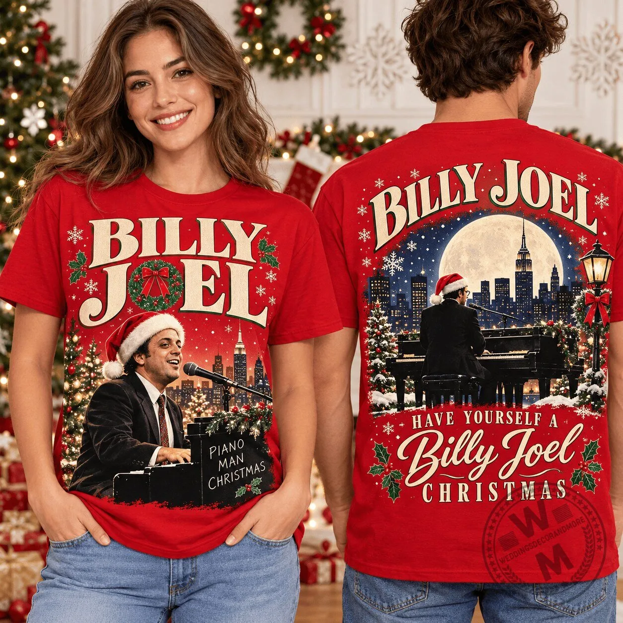 Billy Joel Piano Man Christmas City Skyline Holiday T-Shirt