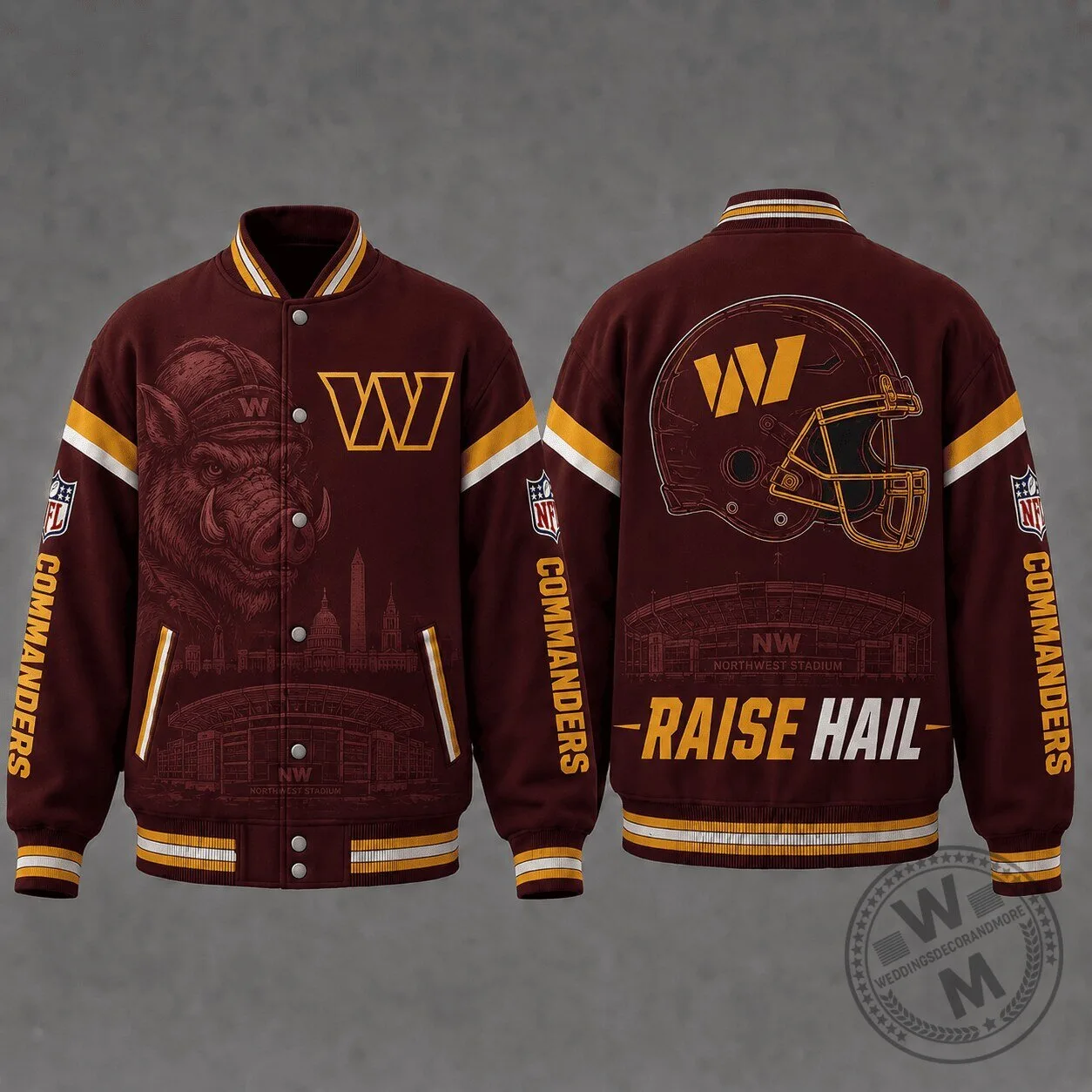 Washington Commanders NFL Football Team Mascot Stadium Raise Hail Bomber Jacket