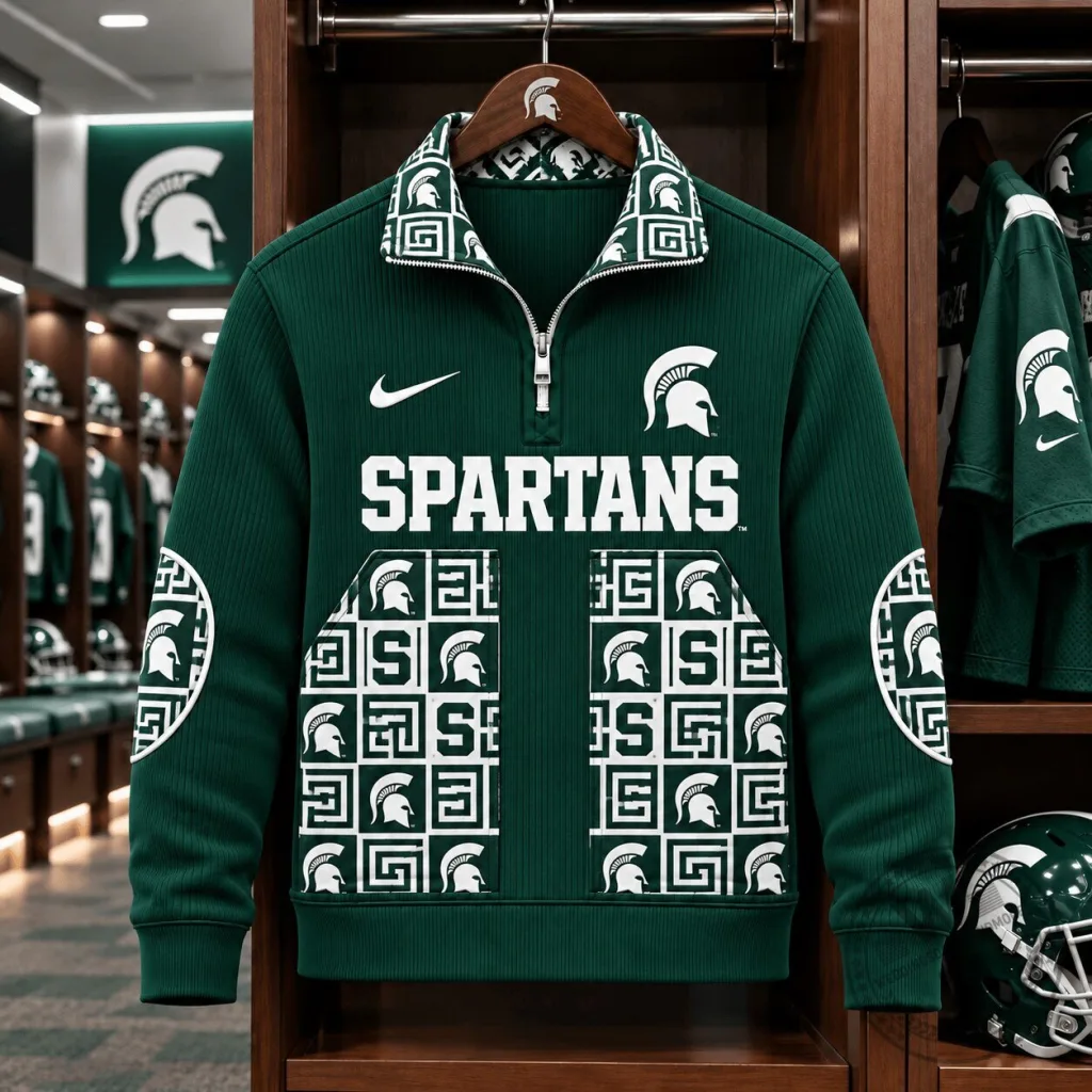 Michigan State Spartans NCAA Team Logo Quarter-Zip Ribbed Pullover Sweatshirt Michigan State Spartans NCAA Team Logo Quarter-Zip Ribbed Pullover Sweatshirt