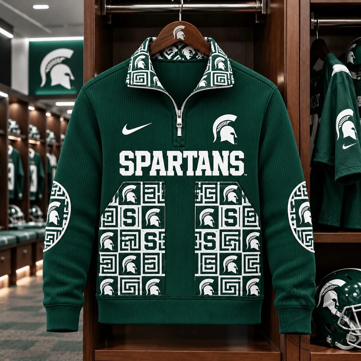 Michigan State Spartans NCAA Team Logo Quarter-Zip Ribbed Pullover Sweatshirt 1 Michigan State Spartans NCAA Team Logo Quarter-Zip Ribbed Pullover Sweatshirt
