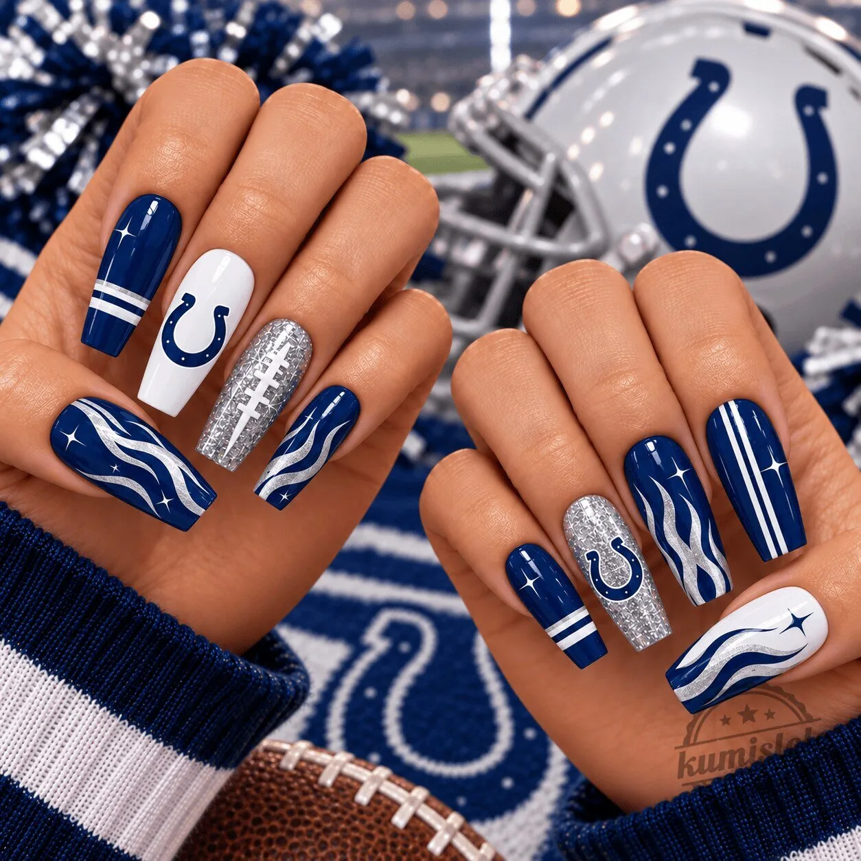 Indianapolis Colts NFL Football Team Blue and White Press-On Nails Set
